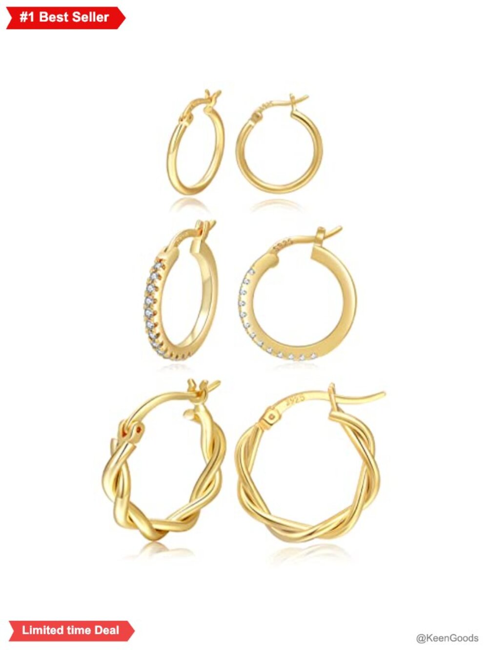 925 Sterling Silver Small Hoop Earrings Set 14k Gold Plated Hypoallergenic